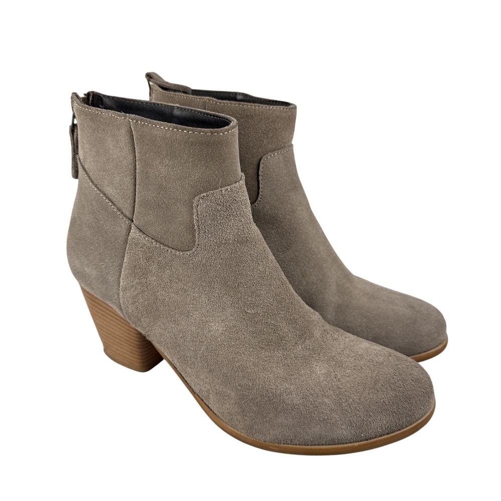 Garnet Hill Gianna Suede Ankle Boots Size 8 Taupe Block Heel Made in Italy